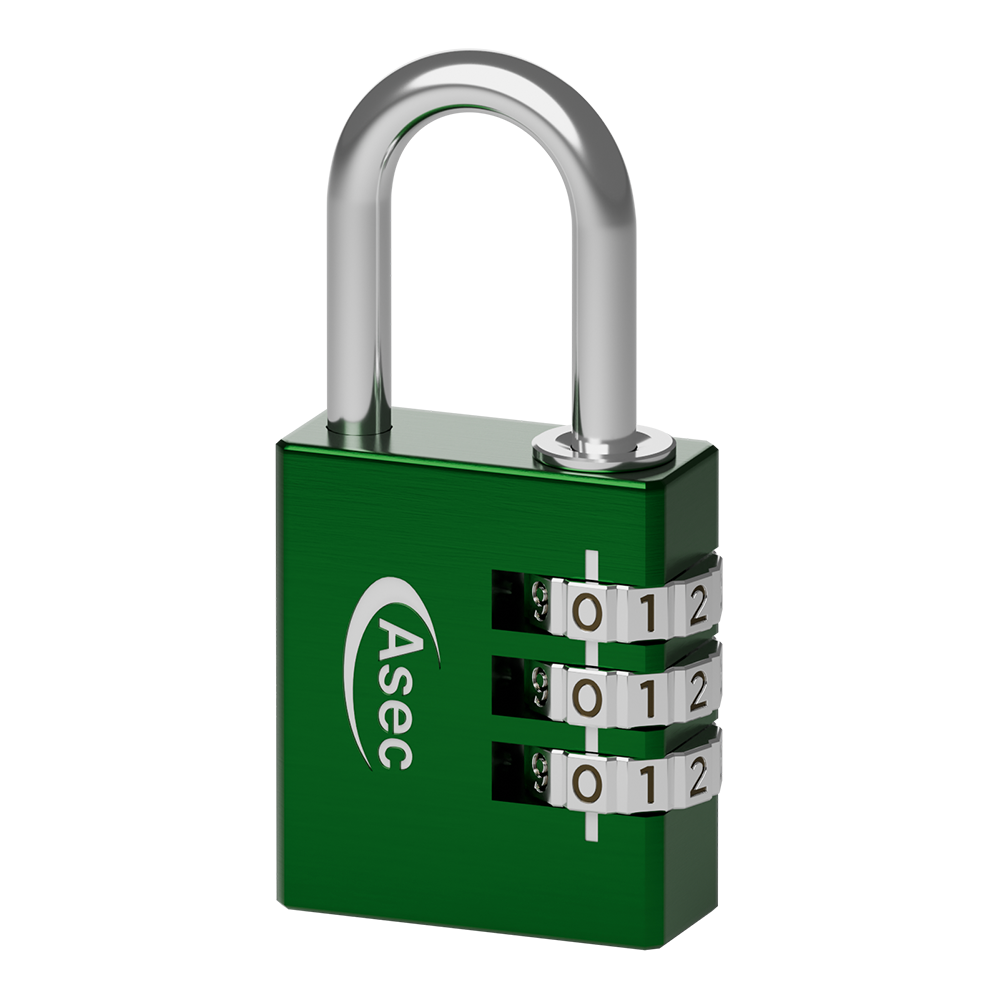 ASEC Coloured Aluminium Open Shackle Combination Padlock