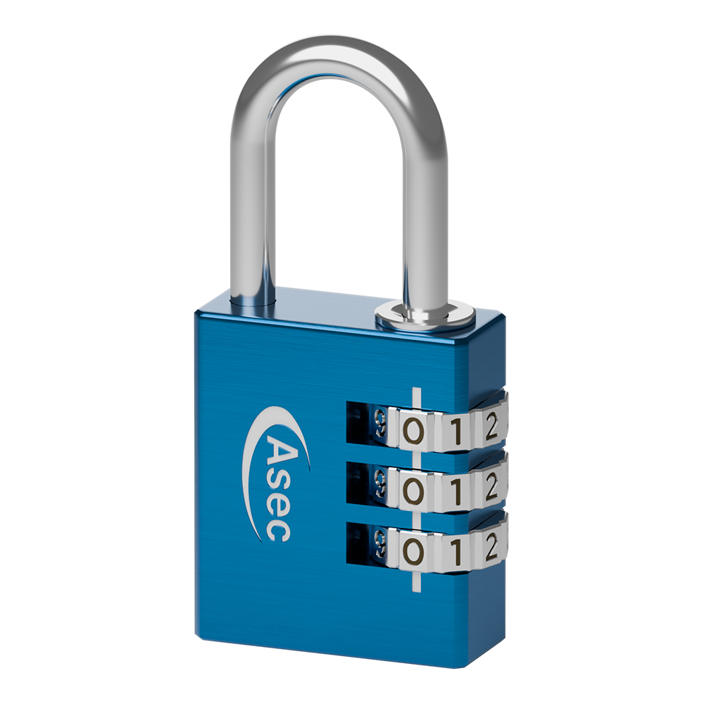 ASEC Coloured Aluminium Open Shackle Combination Padlock