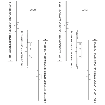 ASEC Modular Repair Lock Locking Point Extensions (UPVC Door) - 2 Hook & 2 Roller