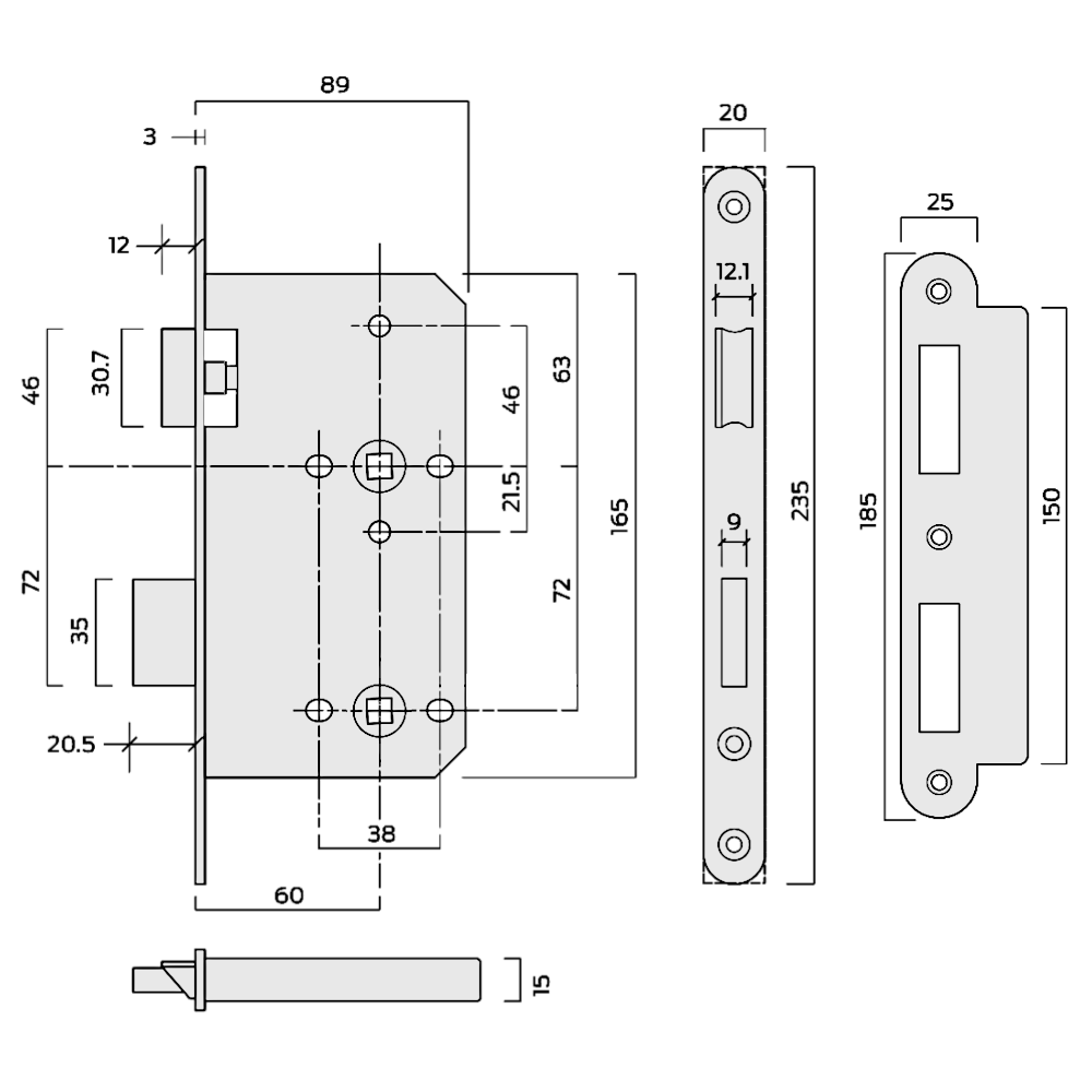 ASEC DIN Standard Mortice Bathroom Lock