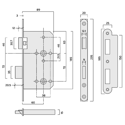 ASEC DIN Standard Mortice Bathroom Lock