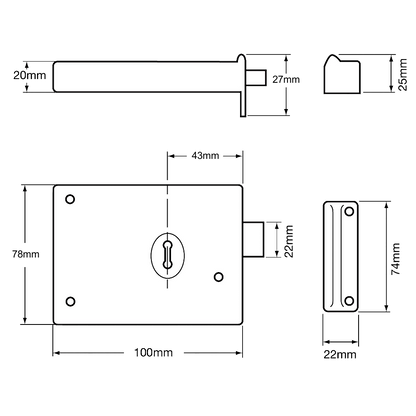 ASEC 1 Lever Double Handed Rim Deadlock - 100mm