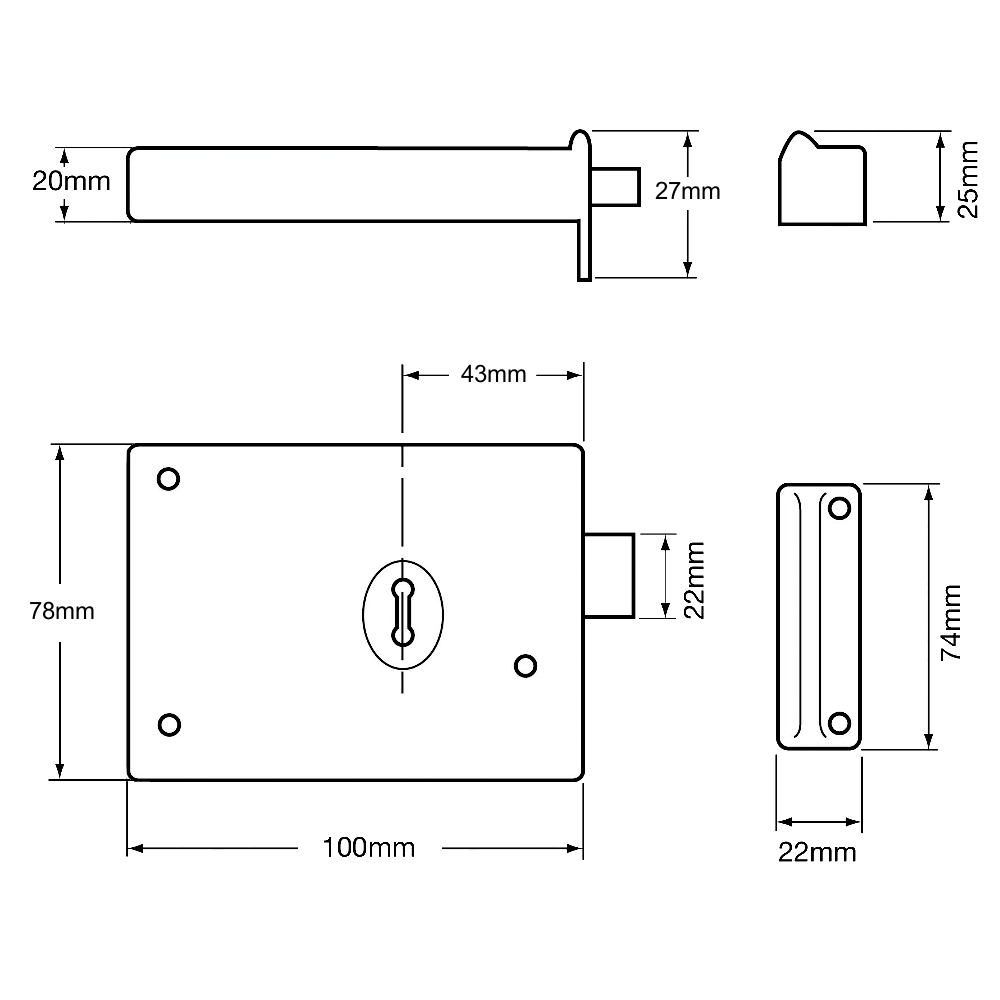 ASEC 1 Lever Double Handed Rim Deadlock - 100mm