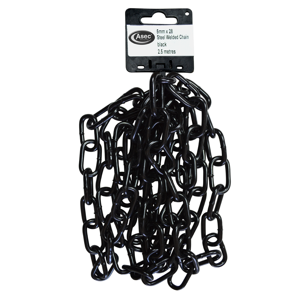 ASEC Steel Welded Chain Black 2.5m Length