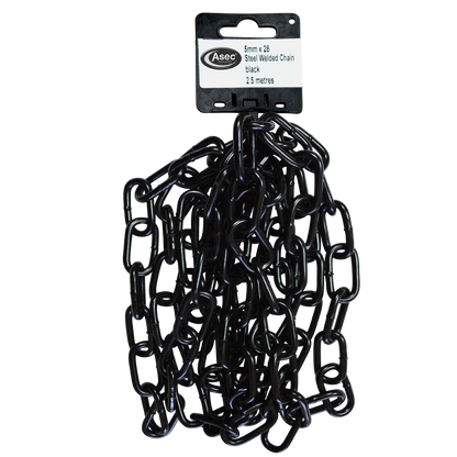 ASEC Steel Welded Chain Black 2.5m Length