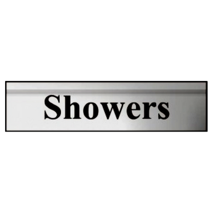 ASEC Showers 200mm X 50mm Silver Self Adhesive Sign