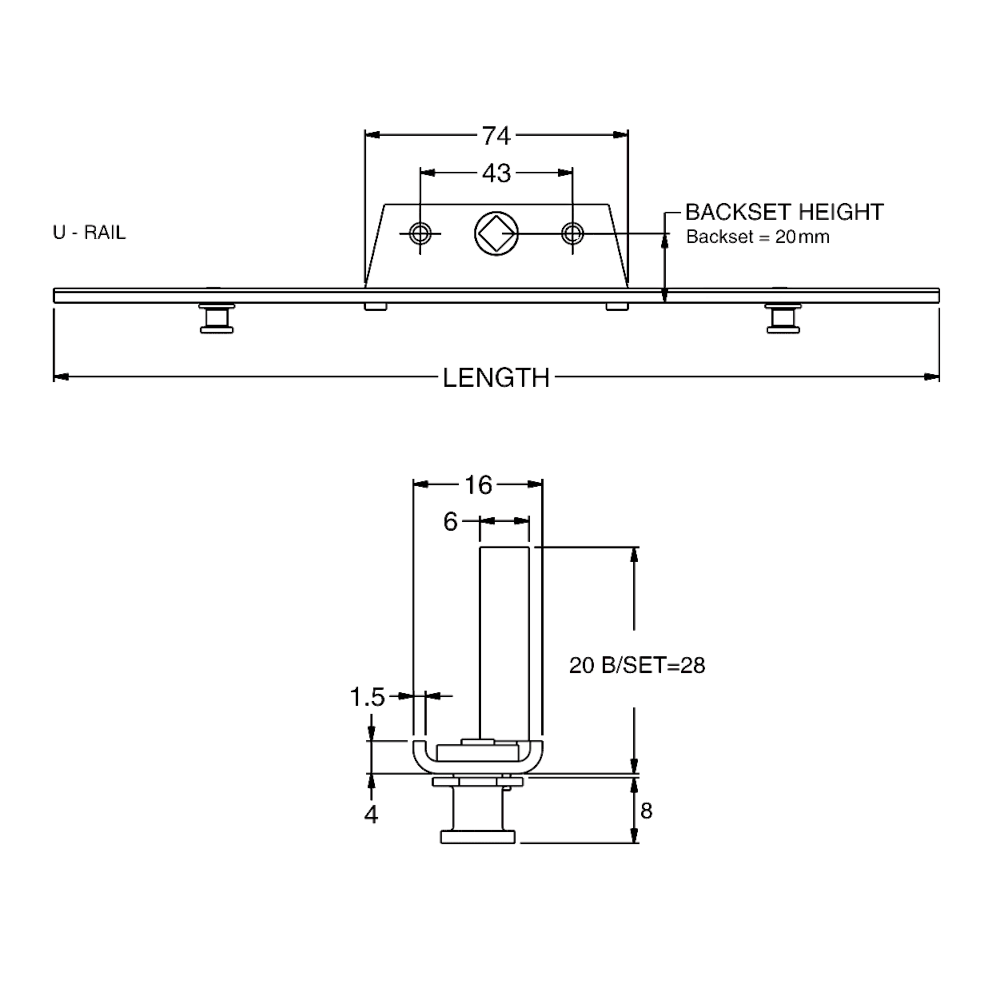 AVOCET Urail Espag Rod 16mm Faceplate & 8mm Cam With 20mm Backset