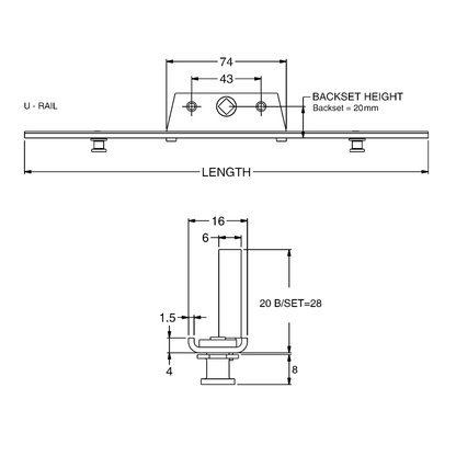 AVOCET Urail Espag Rod 16mm Faceplate & 8mm Cam With 20mm Backset