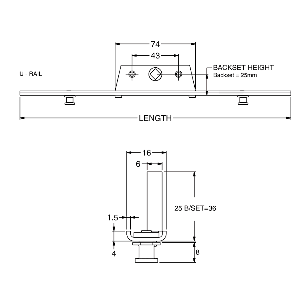 AVOCET Urail Espag Rod 16mm Faceplate & 8mm Cam With 25mm Backset