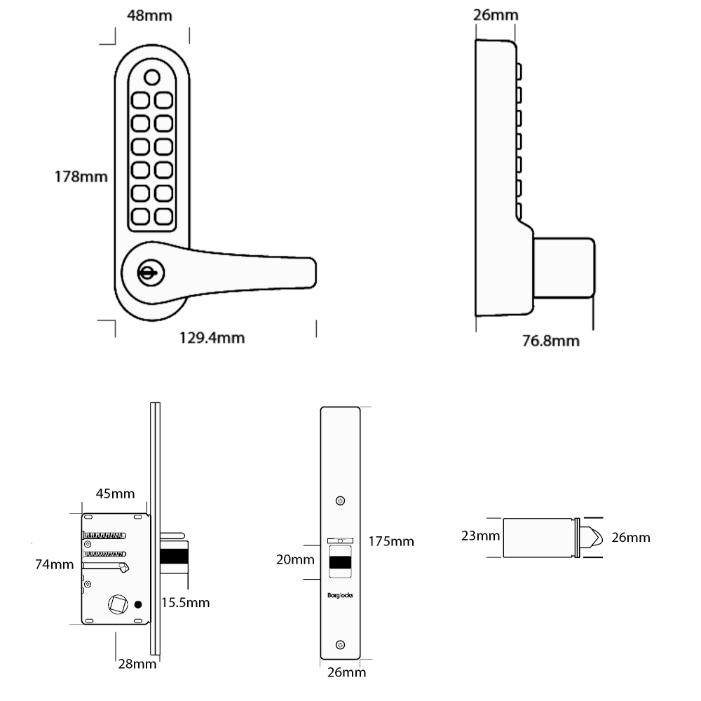 BORG LOCKS BL5702 AR ECP Lever Keypad c/w Key Override And 28mm Backset Ali Latch