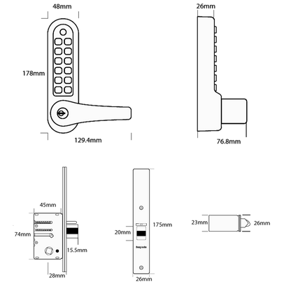 BORG LOCKS BL5702 AR ECP Lever Keypad c/w Key Override And 28mm Backset Ali Latch