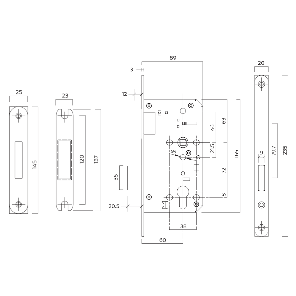 BRITON 5710 DIN Euro Profile Deadlock Case 60mm Backset