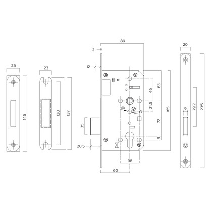 BRITON 5710 DIN Euro Profile Deadlock Case 60mm Backset