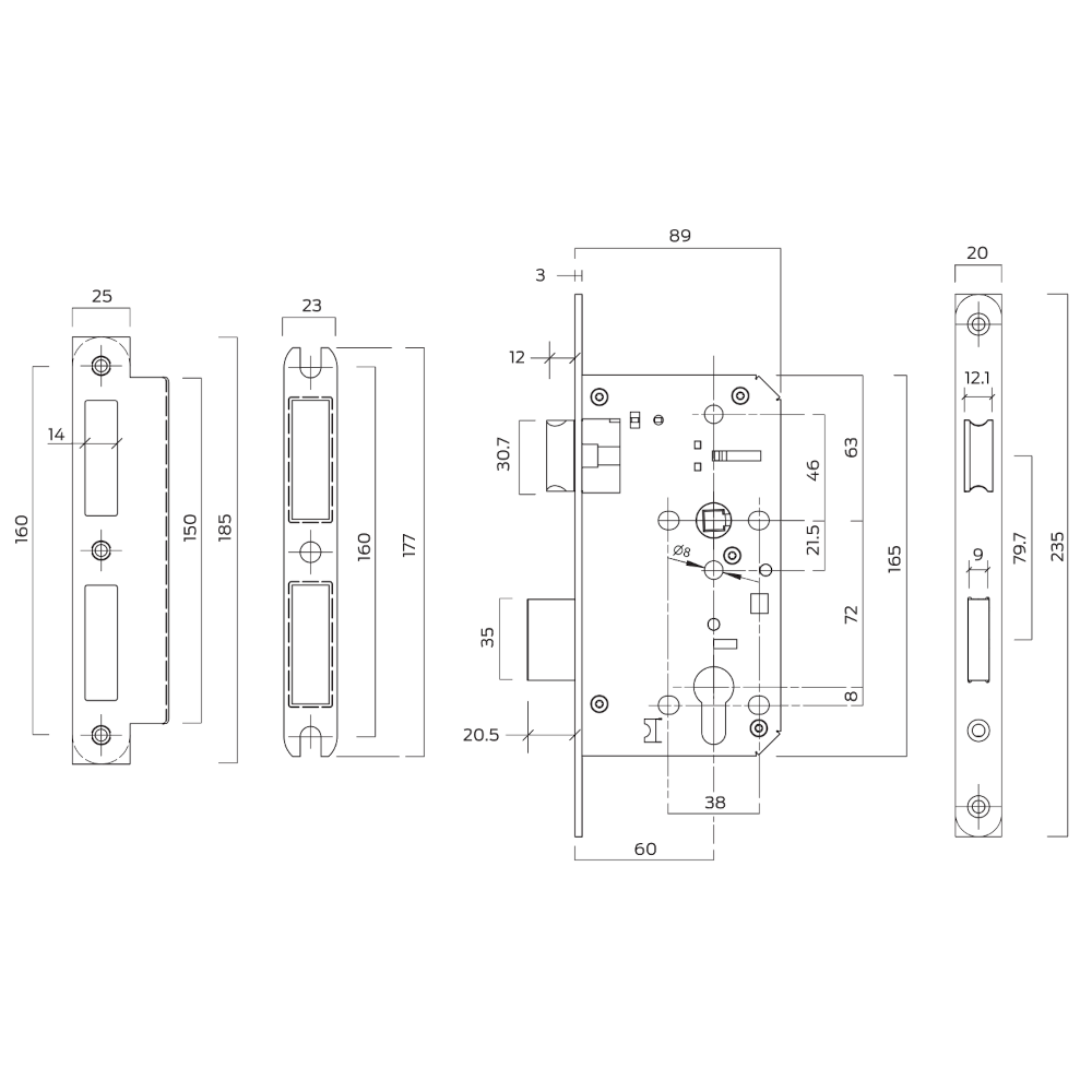 BRITON 5720 DIN Euro Profile Sashlock Case 60mm Backset