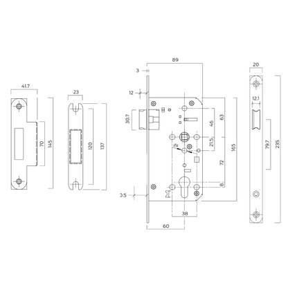 BRITON 5740 DIN Latch Case 60mm Backset