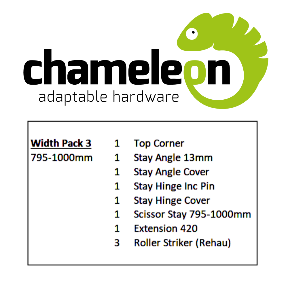 CHAMELEON 13mm Axis Tilt Before Turn Face Fit Width Pack 795mm-1000mm Width Pack 3