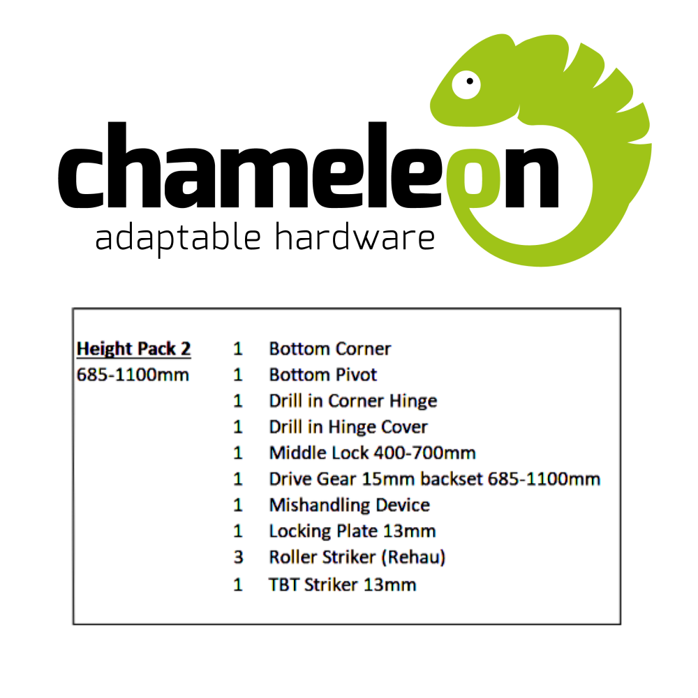 CHAMELEON 13mm Axis Tilt Before Turn Face Fit Height Pack 685mm-1100mm Height Pack 2