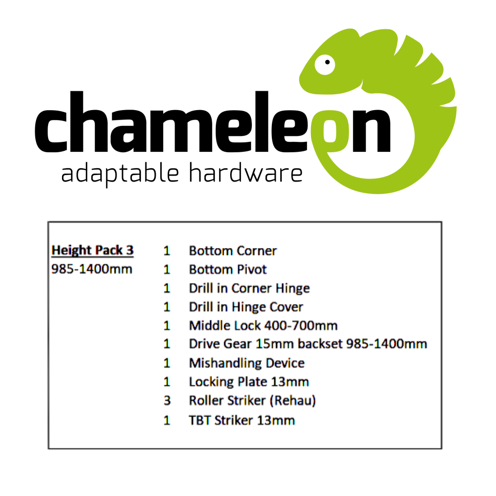CHAMELEON 13mm Axis Tilt Before Turn Face Fit Height Pack 985mm-1400mm Height Pack 3