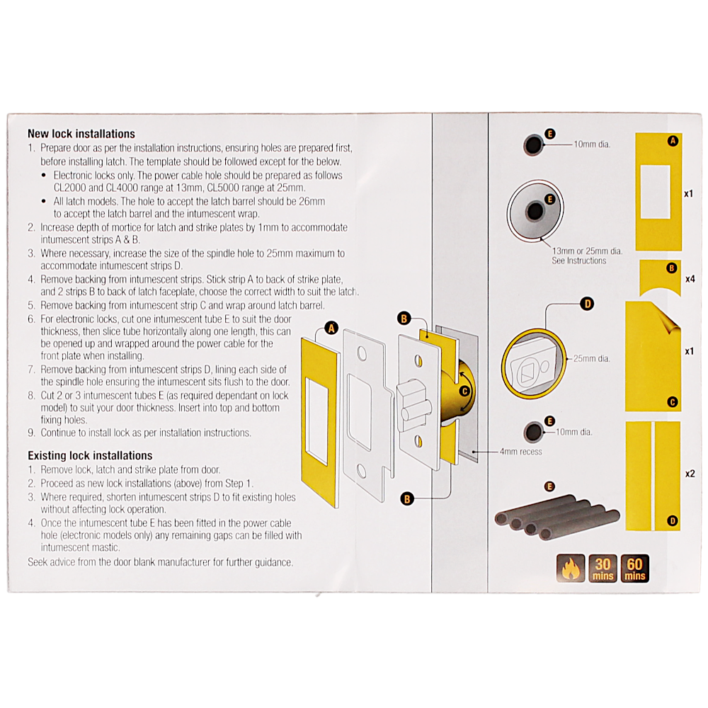 CODELOCKS Fire Intumescent Kit Pack To Suit All Latch Models PFKP LAT