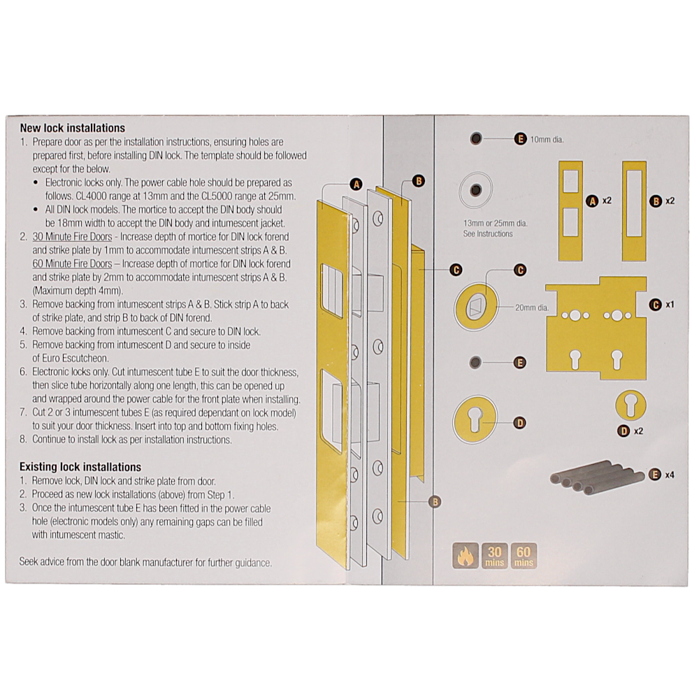 CODELOCKS Fire Intumescent Kit Pack To Suit Mortice Models PFKP DIN