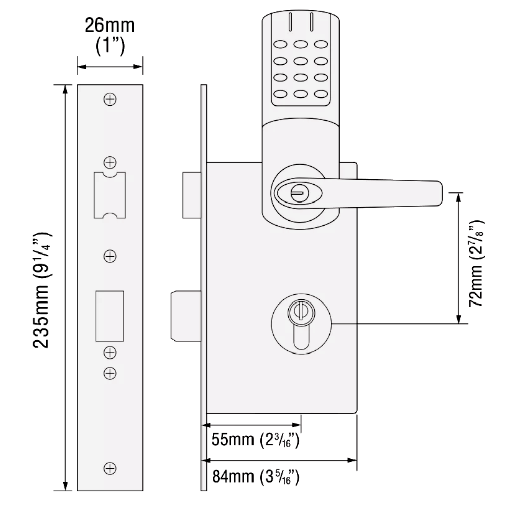 CODELOCKS CL5020 Battery Operated Digital Lock With Mortice Sash lock