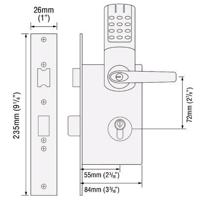 CODELOCKS CL5020 Battery Operated Digital Lock With Mortice Sash lock