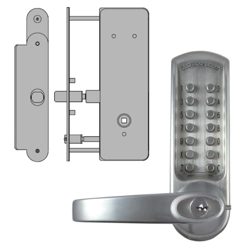 CODELOCKS CL0630 / CL0635 Digital Lock Brushed Steel With XTD Gate Lock