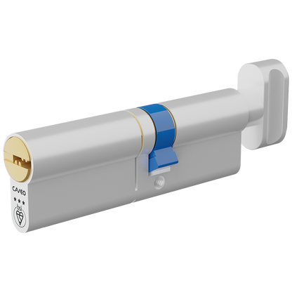 CAVEO TS007 3* Key & Turn Euro Dimple Cylinder 95mm 55Ext/40 50/10/35T Keyed To Differ - Dual Finish