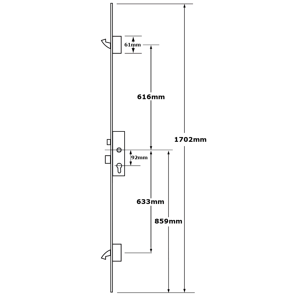 ERA 2 Small Hooks Split Spindle Latch & Deadbolt With 16mm Radius Faceplate