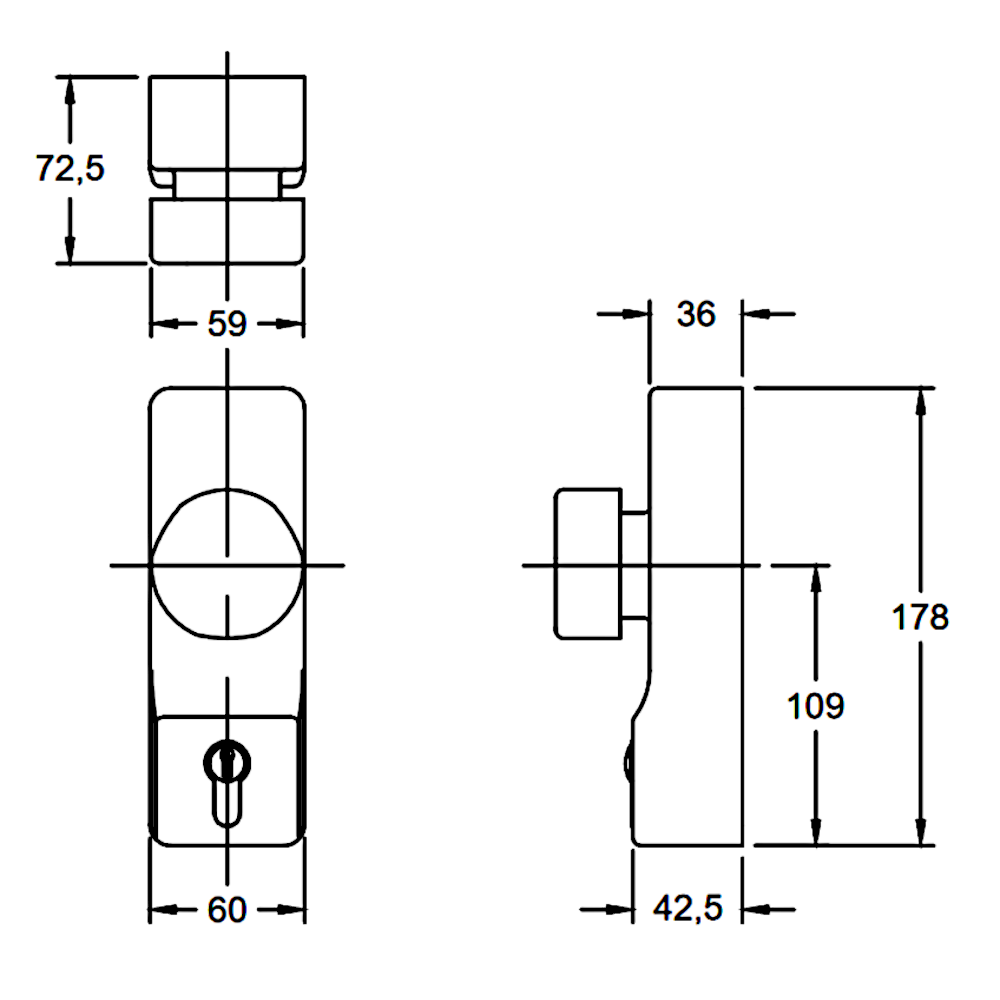 EXIDOR 302 Knob Operated Outside Access Device With Cylinder