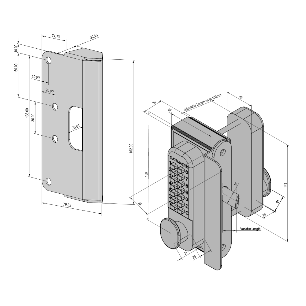 GATEMASTER Superlock Single Sided Surface Fix Digital Lock