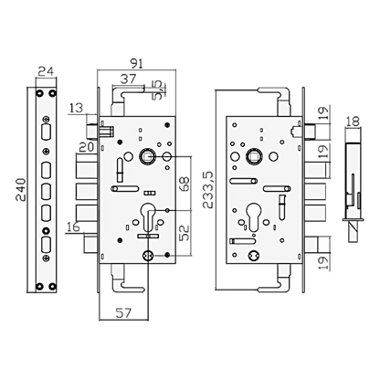 HOOPLY Key Operated Latch & 4 Deadbolt - Gearbox For Container Door Multi Lock