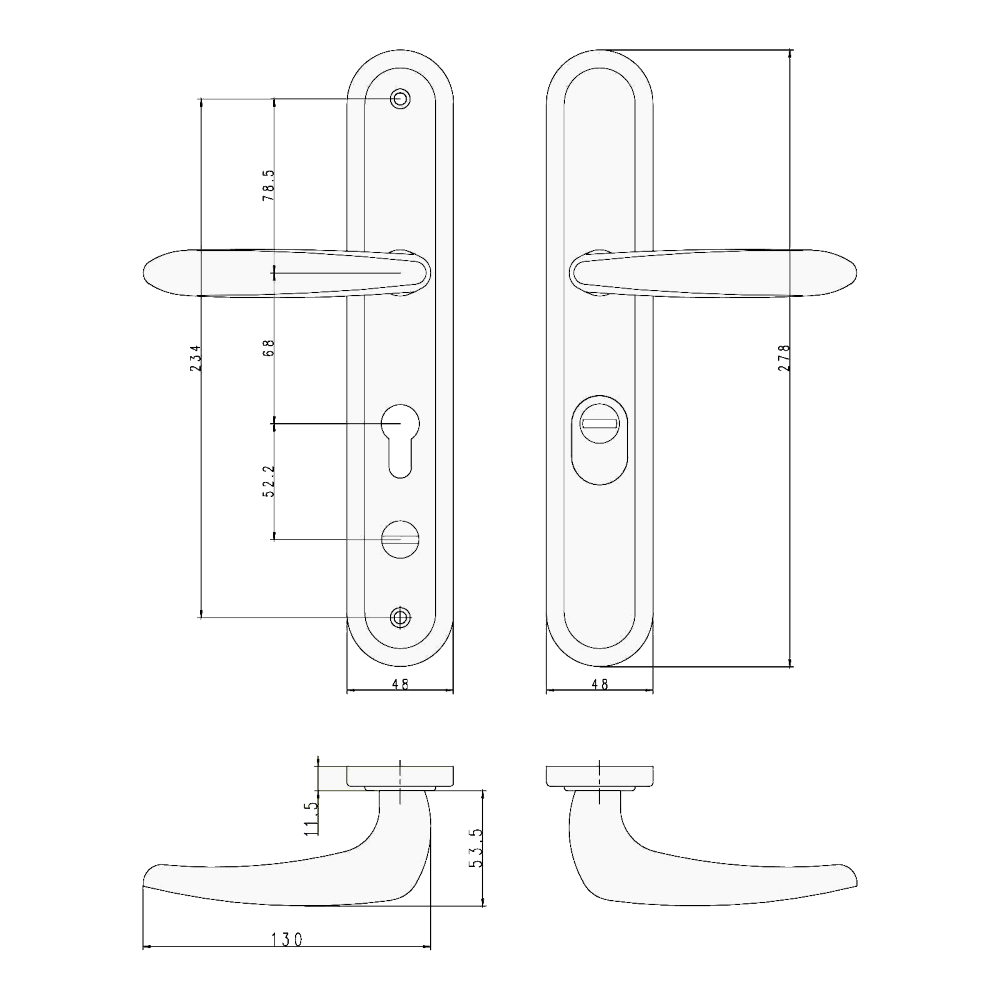 HOOPLY 201208 Lever Door Handle 68mm Centres C/W Snib