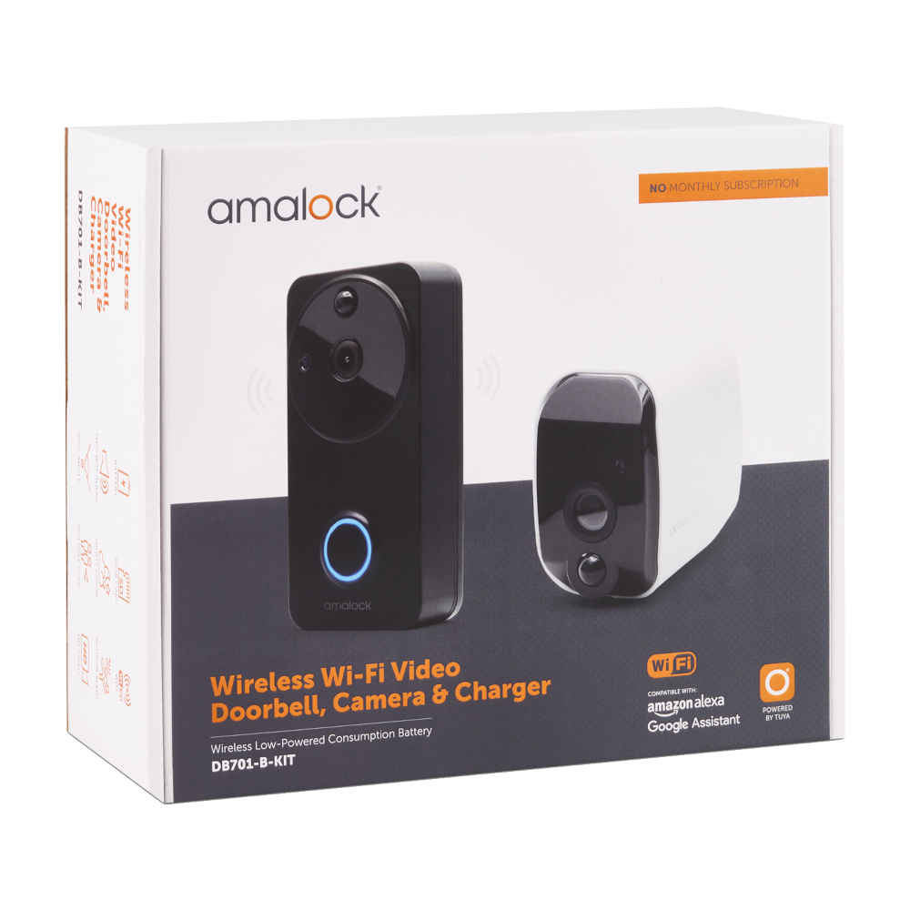 AMALOCK DB701 Wireless Doorbell & Chime Kit With 1 x White CAM200A Camera, Battery Charger And Rechargeable Batteries