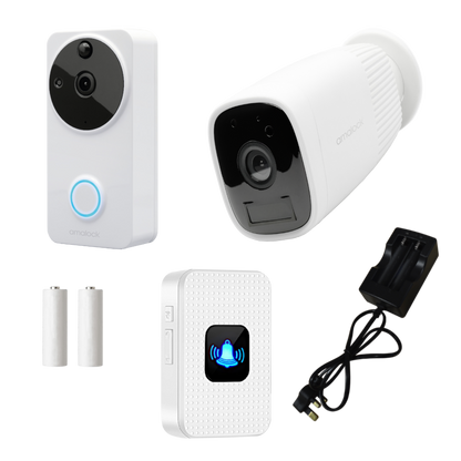 AMALOCK DB711/DB721 Wireless Doorbell & Chime Kit With 1 x CAM400 Camera, Battery Charger And Rechargeable Batteries