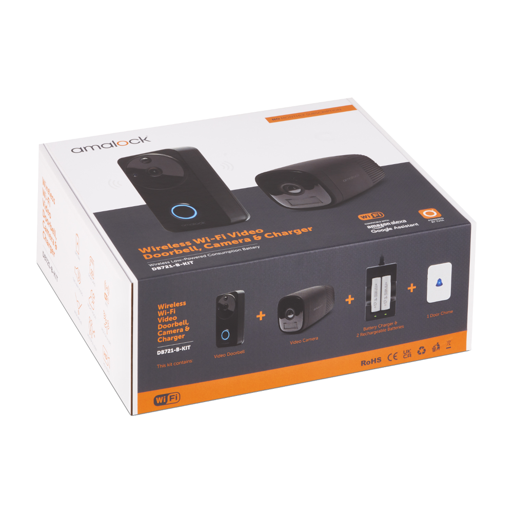 AMALOCK DB711/DB721 Wireless Doorbell & Chime Kit With 1 x CAM400 Camera, Battery Charger And Rechargeable Batteries