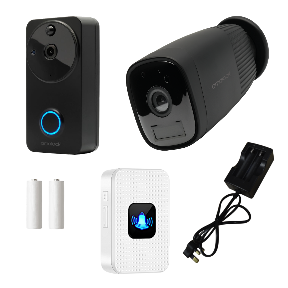 AMALOCK DB711/DB721 Wireless Doorbell & Chime Kit With 1 x CAM400 Camera, Battery Charger And Rechargeable Batteries