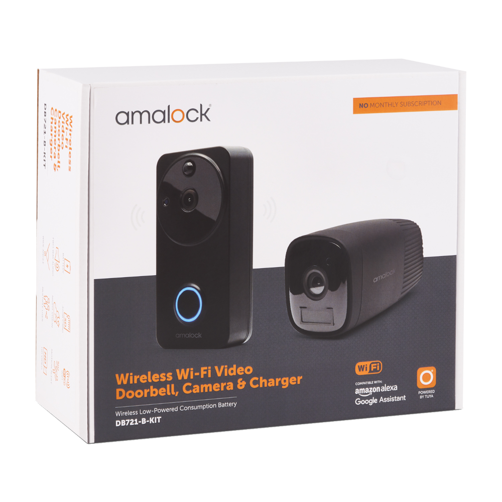 AMALOCK DB711/DB721 Wireless Doorbell & Chime Kit With 1 x CAM400 Camera, Battery Charger And Rechargeable Batteries