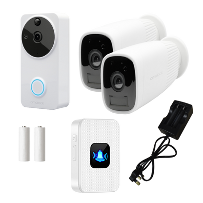 AMALOCK DB811/DB821 Wireless Doorbell & Chime Kit With 2 x CAM400 Cameras, Battery Charger And Rechargeable Batteries