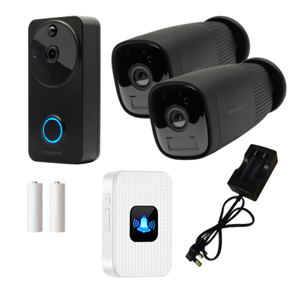 AMALOCK DB811/DB821 Wireless Doorbell & Chime Kit With 2 x CAM400 Cameras, Battery Charger And Rechargeable Batteries