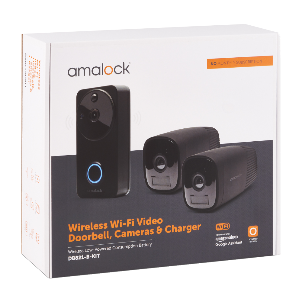 AMALOCK DB811/DB821 Wireless Doorbell & Chime Kit With 2 x CAM400 Cameras, Battery Charger And Rechargeable Batteries