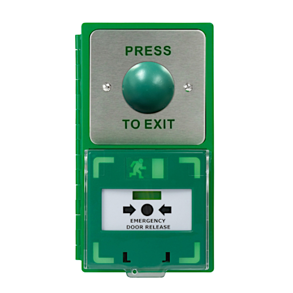 ICS Dual Unit MCP110 Call Point With Green Dome Exit Button