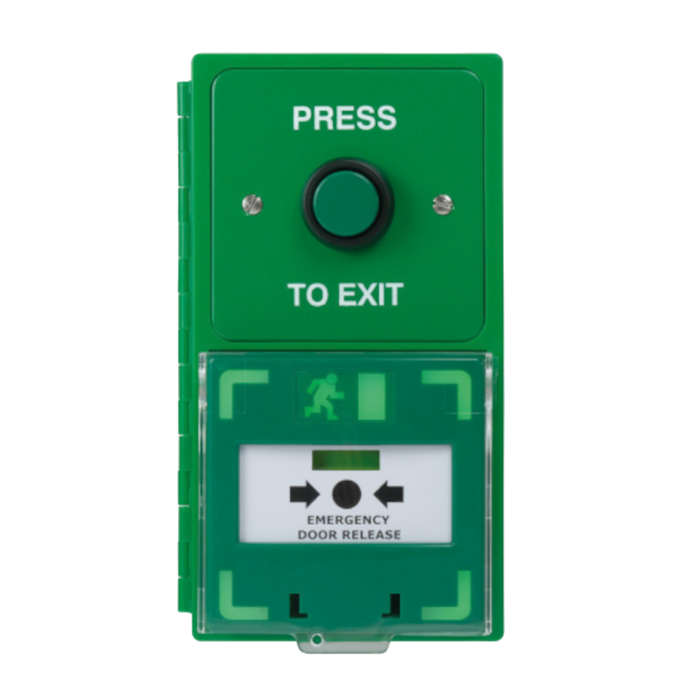 ICS Dual Unit MCP110 Call Point With Green Stainless Steel Exit Button