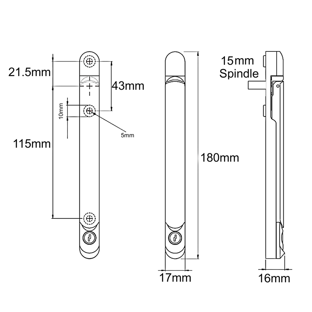 JACKLOC Inline Espag Handle With 15mm Spindle