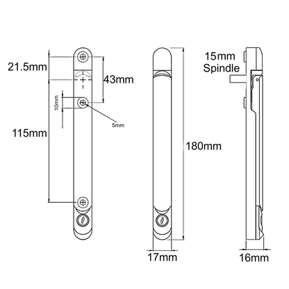 JACKLOC Inline Espag Handle With 15mm Spindle