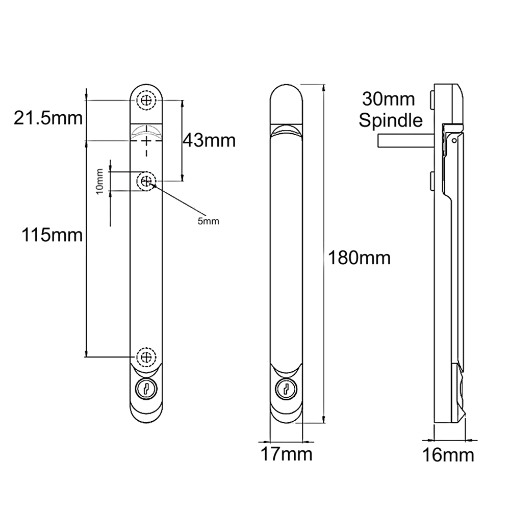 JACKLOC Inline Espag Handle With 30mm Spindle