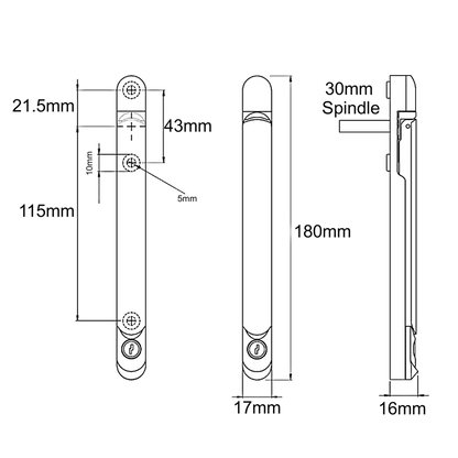 JACKLOC Inline Espag Handle With 30mm Spindle