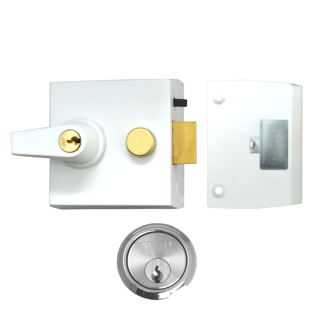 UNION 1097 & 1098 Auto Deadlocking Nightlatch 1098 60mm WE Case Cyl - White / Satin Chrome