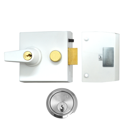 UNION 1097 & 1098 Auto Deadlocking Nightlatch 1098 60mm WE Case Cyl - White / Satin Chrome