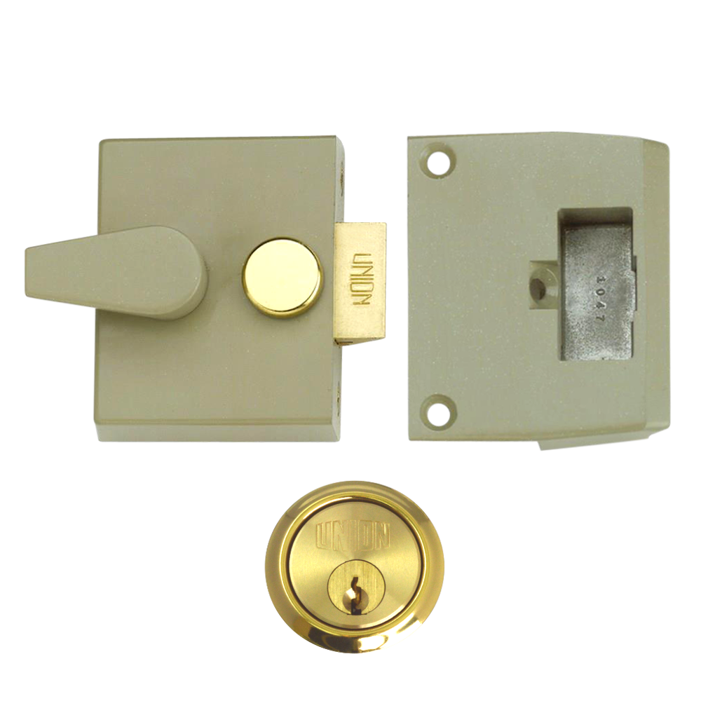 UNION 1026, 1027 & 1028 Non-Deadlocking Nightlatch 1027 40mm CG Case Cyl Pro - Polished Lacquered Brass